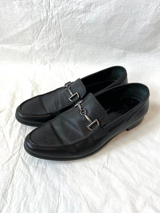Giorgio Armani loafers black leather textured horsebit UK 8 US 9 slip on shoes main image 12